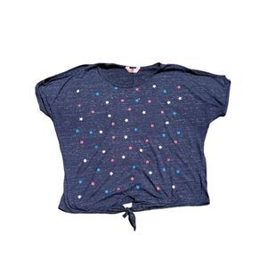 SJS Red, White, & Blue Stared Blouse W/Slitted Shoulders & Tie Waist Size XL